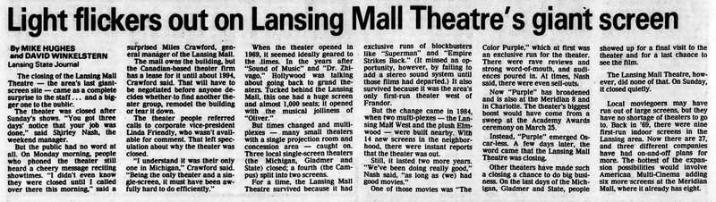 Lansing Mall Theatre - 1986 Article On Closing (newer photo)